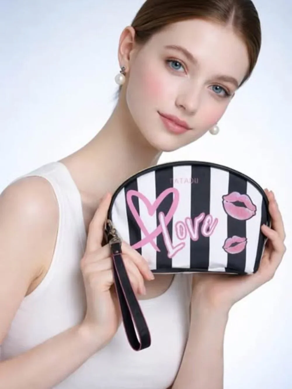 Black Stripe Love Make up Bag